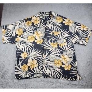 Tommy Bahama Shirt Men XXL Silk Hawaiian Floral Tropical Camp Resort Loop Collar